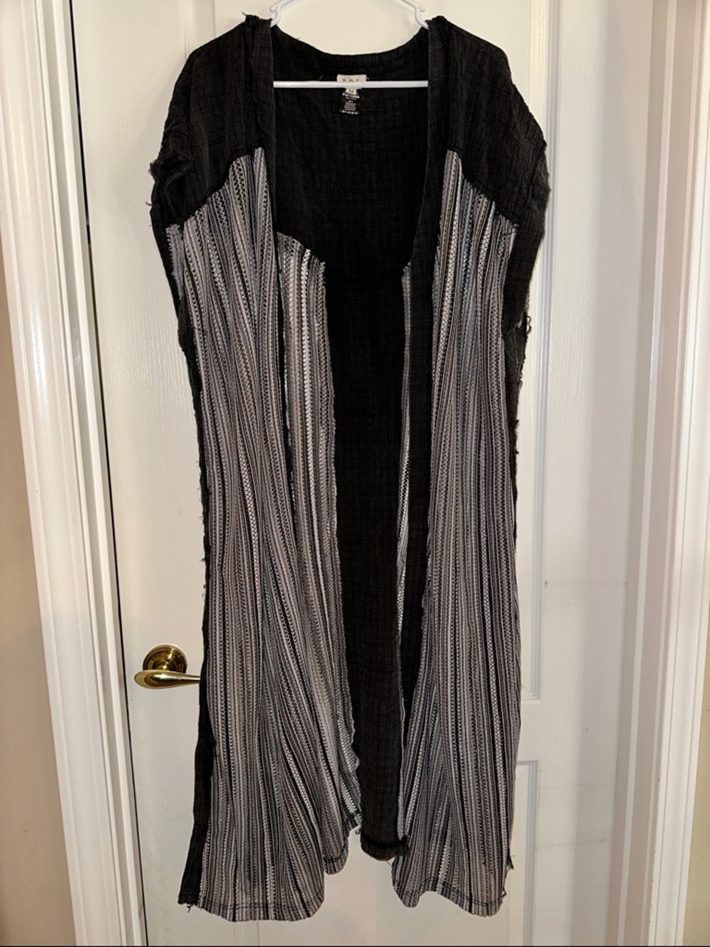 POL Black and Gray Striped Sleeveless Open Front Duster Vest